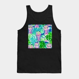 Pink owls in fantasy forest Tank Top